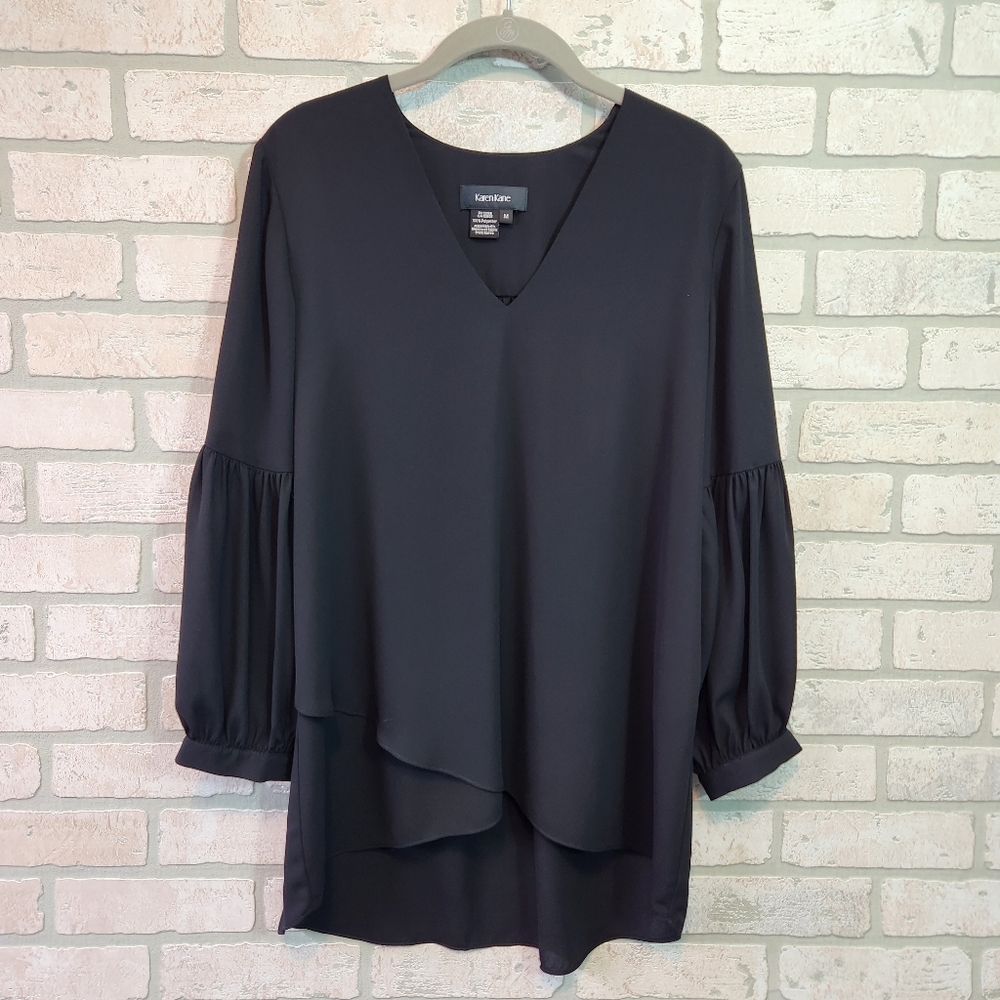 🆕️Karen Kane Womens Black Balloon Sleeve Shirt NWT M Orig.$98